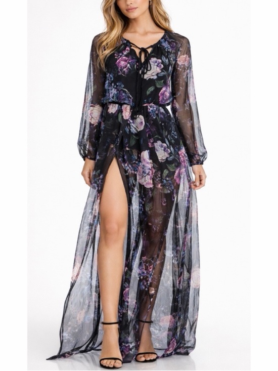 The Jetset Diaries Dresses & Skirts - (NWT) THE JETSET DIARIES • Black/Multi Floral Peony Semi-Sheer Maxi Dress, L